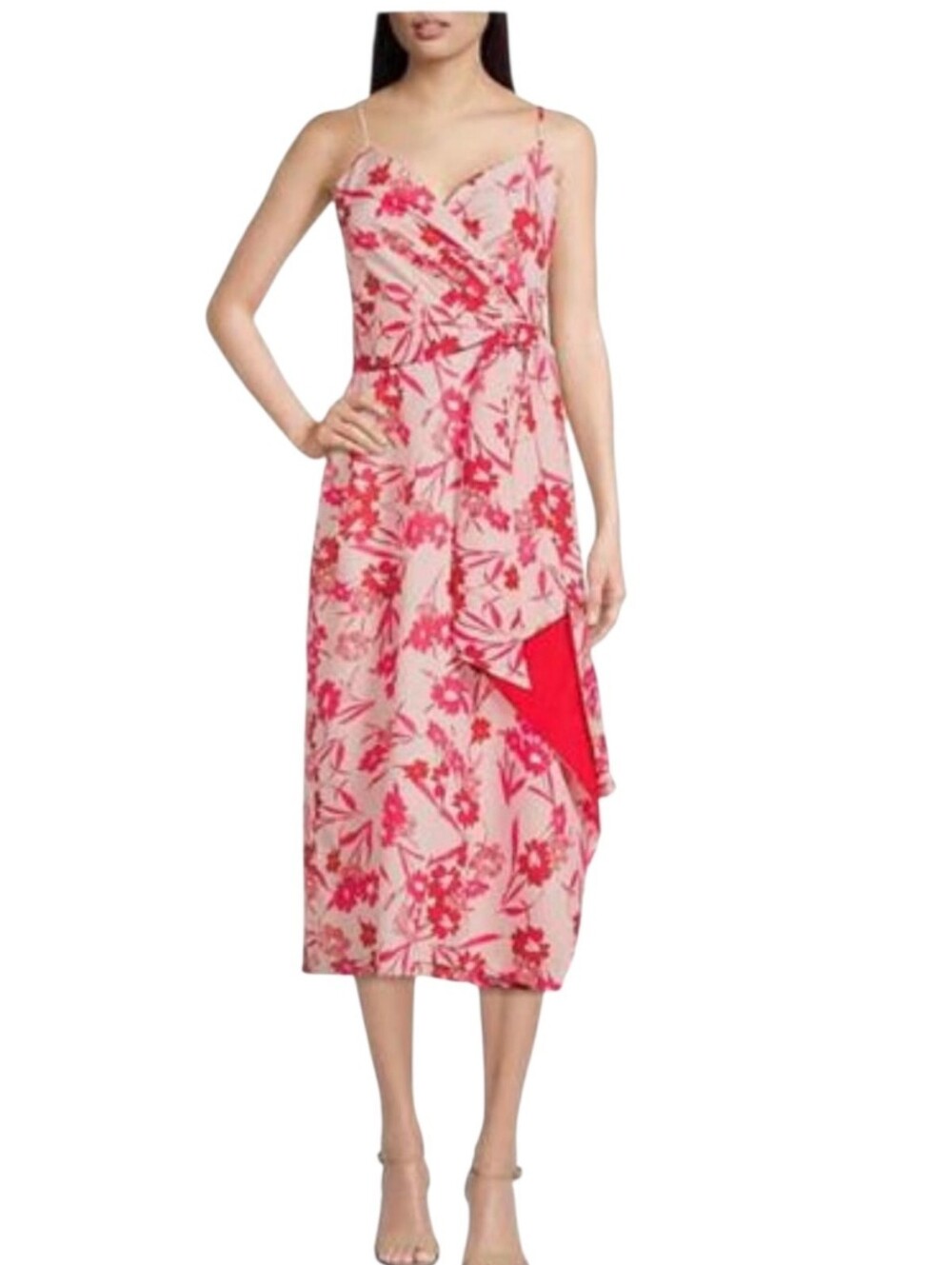 Belle Badgley Mischka Abby Floral Satin Wrap Midi Dress 12